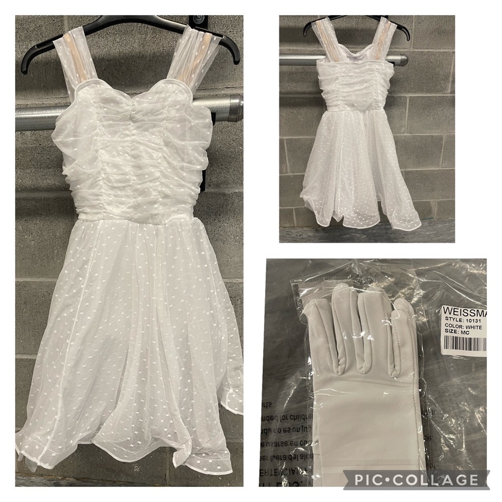 Brand new never been worn -white weissman dance costume- with short wrist gloves